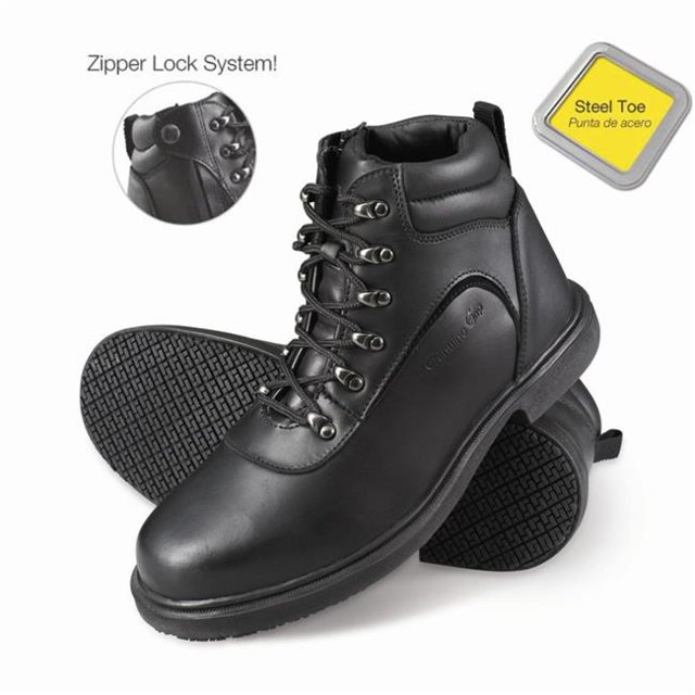 Genuine Grip 7130-8.5M Mens Slip-Resistant Steel Toe Zipper Work Boot, Black - Size 8.5