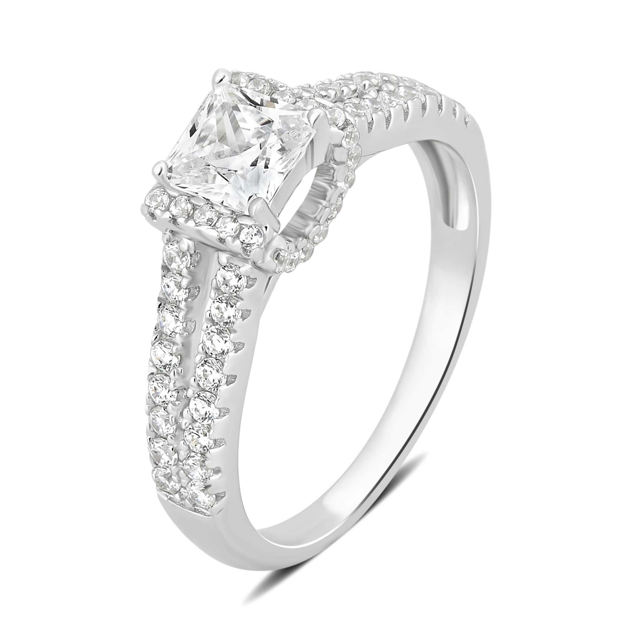 Arista 2.00 Carat T.W. Cubic Zirconia Split Shank Engagement Ring in Sterling Silver