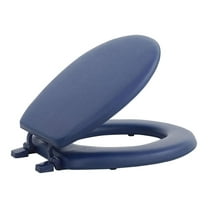 Vinyl Round Soft Toilet Seat, Adjustable Hinges Toilet Seats with Non Slip Grip Tight Bumpers, Standard Heavy Duty Plastic Bathroom Toilet Seat Close Lid Set, Navy Blue