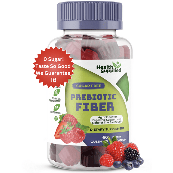 Health Supplied Fiber Prebiotic Gummies Sugar Free Keto Diet | Gut Cleansing, Digestive Support, Constipation Relief | Natural Berry Flavor