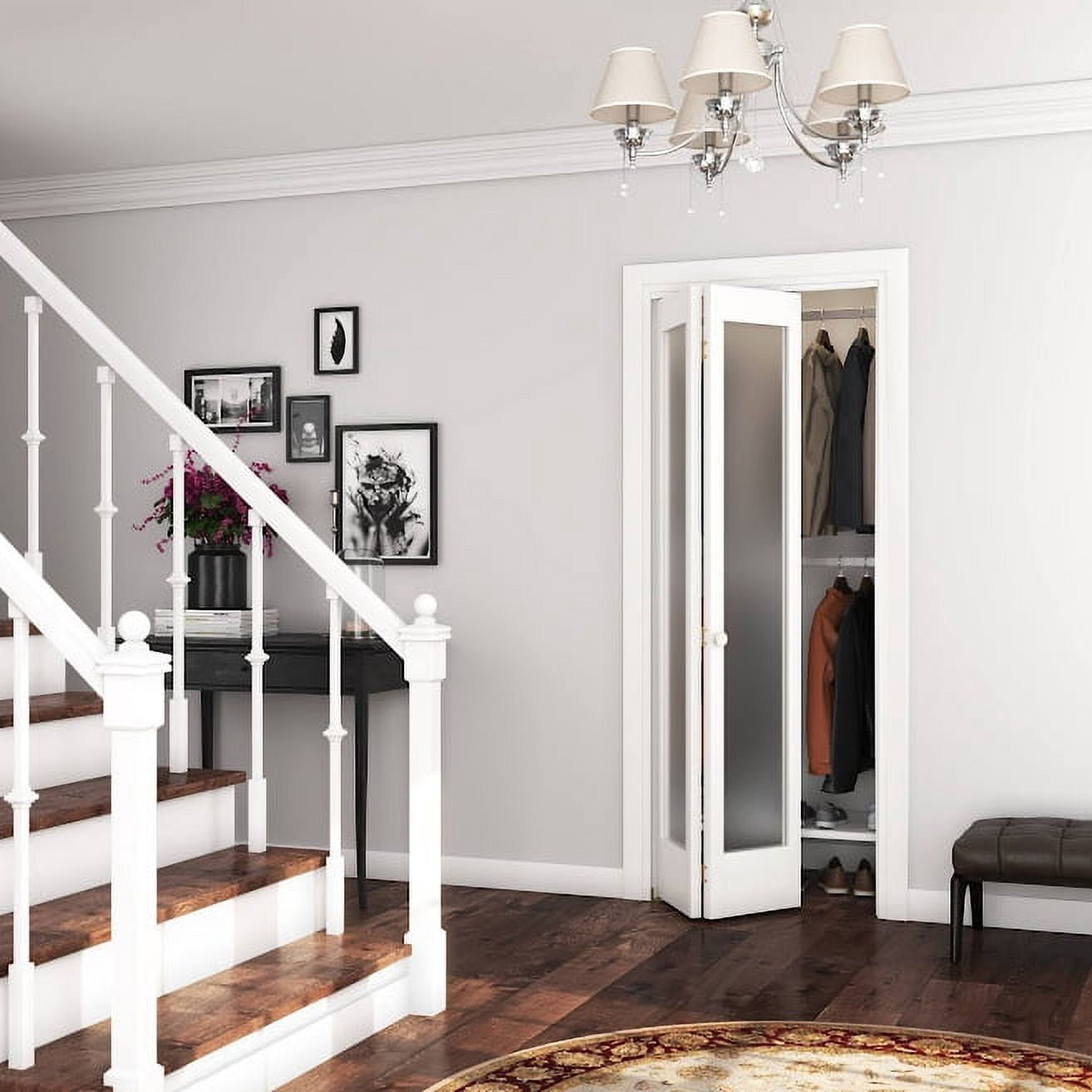 30 in. x 80 in. x 1-3/8 in. Frosted Glass 1-Lite Shaker Primed Solid Wood Core Bi-Fold Door with Hardware Included