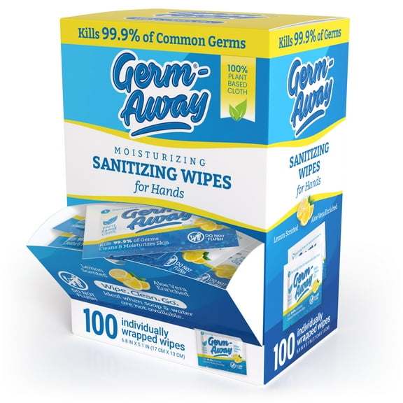 Germ-Away Individual Sealed Single Wipes Sachets in Box 100ct, 1 Box