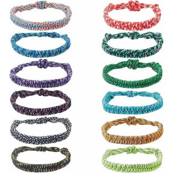 12Pcs 12 Colors Paracord Bracelets for Men Survival Polyester Cord Bracelet Adjustable Friendship Bracelets for Outdoor Camping Climbing Jewelry Gifts diy