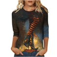 thumbnail image 2 of Mifsaly Halloween Tops for Women 2026 Vintage Witch Graphic Blouse Crewneck 3/4 Sleeve Casual Fall Holiday Party Shirts Multicolor,L, 2 of 5