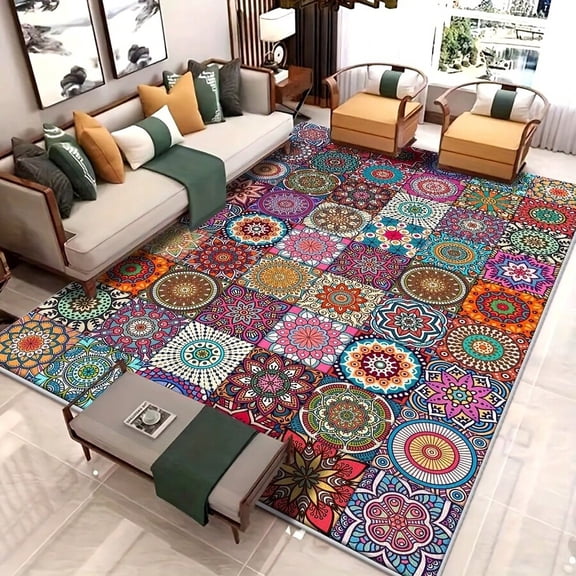 Multicolor Bohemian Mandala Pattern Area Rug