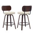 thumbnail image 3 of Hassch Swivel Counter Height Bar Stools Set of 2, Faux Leather Upholstered Seat with Wooden Legs & Metal Foot Ring, 350lbs Weight Capacity, Beige, 3 of 10