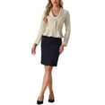 thumbnail image 2 of INSPIRE CHIC Work Short Blazer for Women's Lapel Collar Long Sleeve Ruffle Casual Office Jacket M Beige, 2 of 6