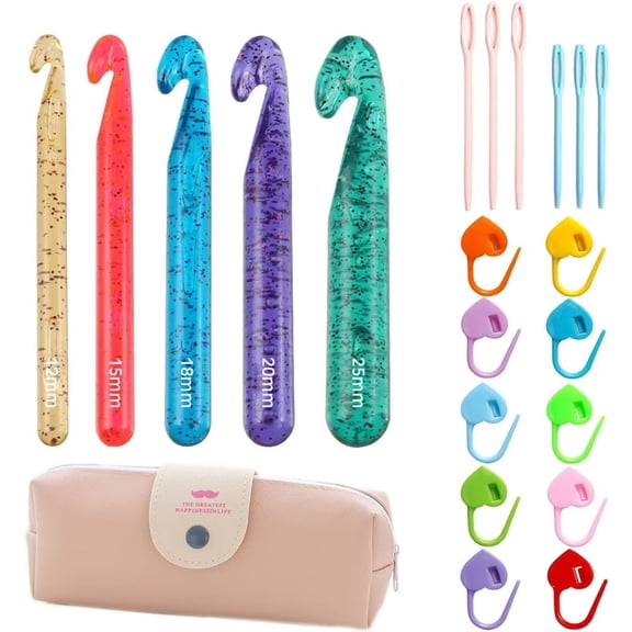 Colorful Transparent Large Crochet Hooks, Crochet Hook Set with Case, Crochet for Hands, Knitting Giant Crochet Hooks for Knitting Yarn Carpet Scarf Roving