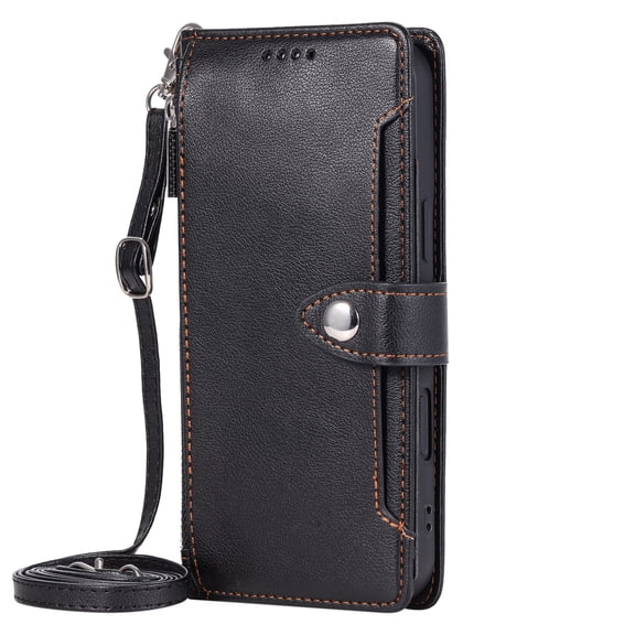 Dteck Crossbody Wallet Phone Case for iPhone 11, 5-Card Holder Zipper Strap Lanyard PU Leather Shockproof Cover,Black