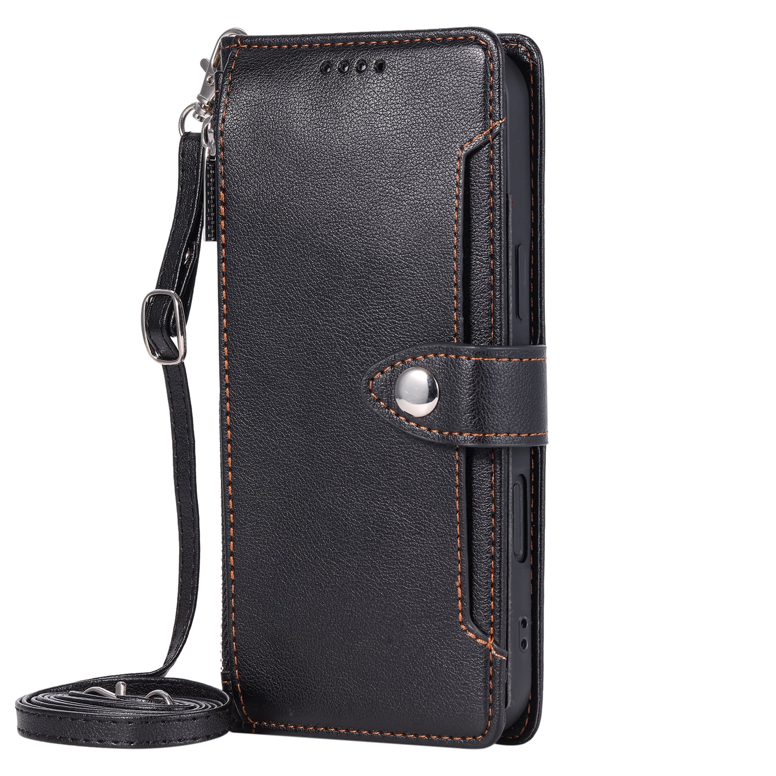Dteck Crossbody Wallet Phone Case for Samsung Galaxy S26 Ultra, 5-Card Holder Zipper Strap Lanyard PU Leather Shockproof Cover,Black