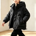 thumbnail image 3 of ITSAME Boys Hooded Winter Thick Coat Full Zip Warm Outdoor Windbreaker Jacket with Pockets Black Size 8, 3 of 7