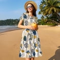 thumbnail image 4 of Uemuo Hawaiian Style Print Womens Summer Dress Casual Swing Short Sleeve Sundresses Beach A-line Shift Dress, 4 of 6