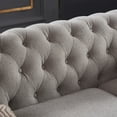 thumbnail image 6 of Chesterfield 3 Seater Button Tufted Sofa, Linen Fabric Upholstered Couch with Nailhead Arms Removable Cushions Rubber Wood Legs for Living Room Office Bedroom, 6 of 11