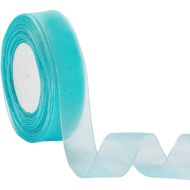 Cinta de organza transparente verde claro de 50 yardas y 1 pulgada, fina, transparente, brillante, de seda, gasa, malla, hilo de tul, cintas de tela con carrete