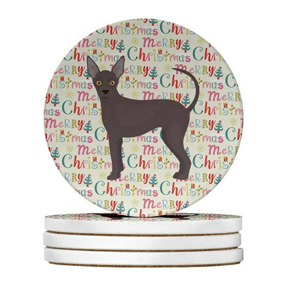 Abyssinian Sand Terrier Merry Christmas Large Sandstone Coasters Pack of 4 4 in x 4 in