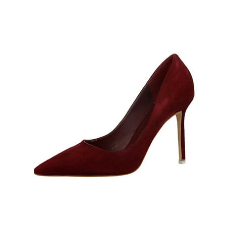

Difumos Ladies Comfort Slip On High Heels Lightweight Dress Shoes Wedding Heeled Resistant Pumps Dark Red 7.5