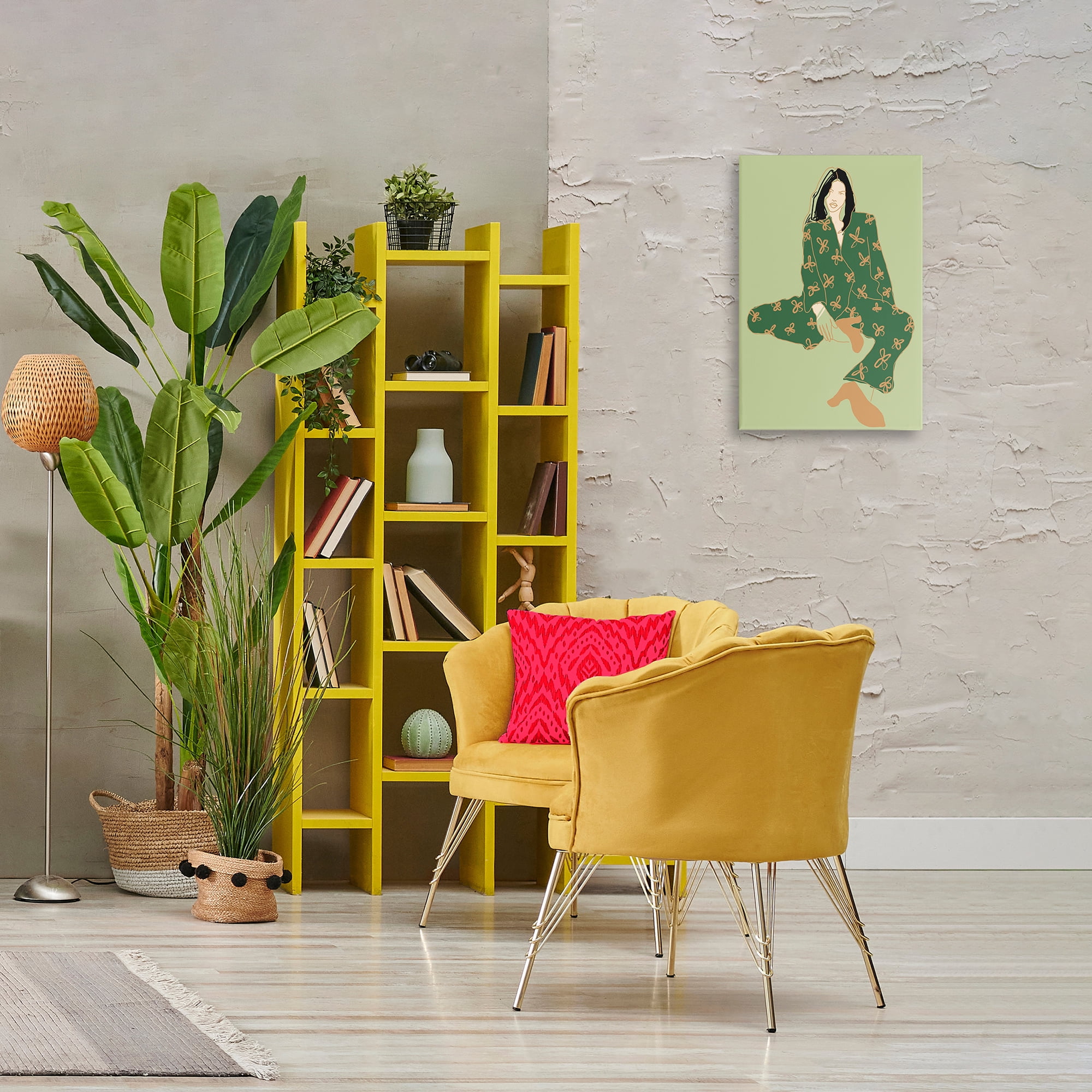 Stupell Industries Stylish Girl Sitting Novelty Painting Gallery Wrapped Canvas Art Print Wall Art, 16 x 24