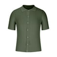 thumbnail image 3 of IYTR Mens Shirt Fashion Breathable Hollow Out Knit Textured Shirt Casual Solid Color Summer Comfy Button Up Lapel Short Sleeve T Shirts Army Green XXL, 3 of 4
