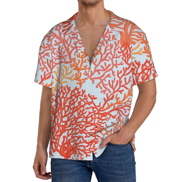 Fotbe Corals Camisa Estampada de Manga Corta para Hombre, Casual de Verano, Estilo Playero, Sin Arrugas-Medium