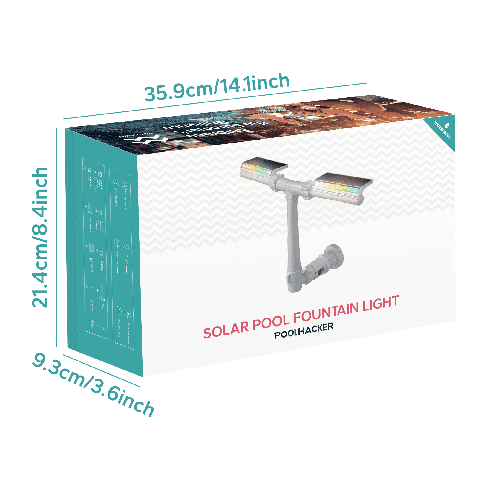 POOLHACKER Solar Pool Fountain with 10-Color LED Lights, Auto Dusk Sensor & Timer, Dual-Head Adjustable Spray for Above & Inground Pools