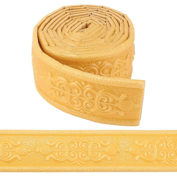 90.5x2.4 Gold Wall Trim Peel and Stick Ceiling Self Adhesive Flexible Wall Edging Lines XPE Foam 3D Embossing Waterproof Wallpaper Border Skirting