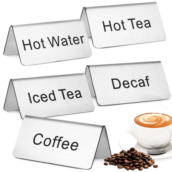 Mutmorningal 5-Pack Coffee and Tea Table Signs with Beverage Labels, Table Tent Food Service Signs for Cafes & Restaurants