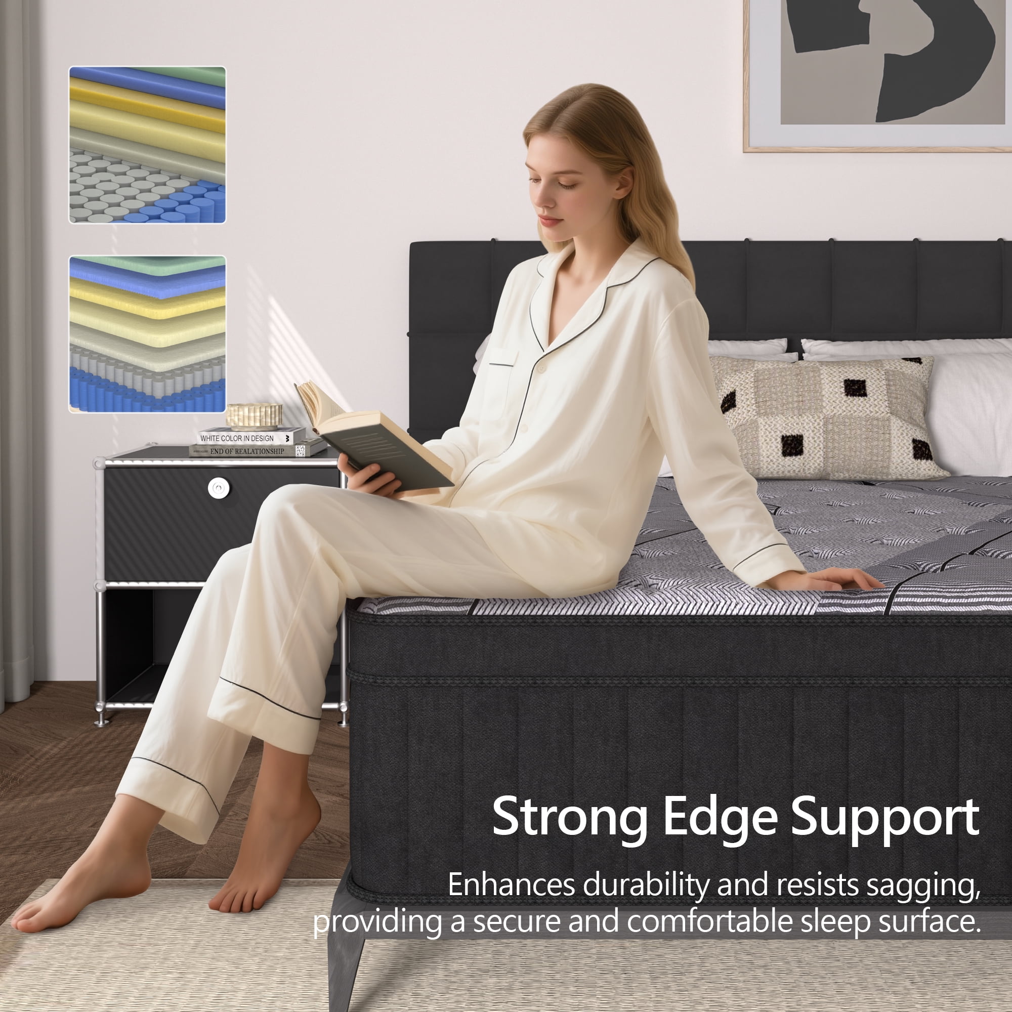 12 Inch Queen Size Mattress, Gray Cooling Gel Memory Foam & Spring Hybrid Medium Firm Comfort Queen Mattress in a Box,Adult,CertiPUR-US