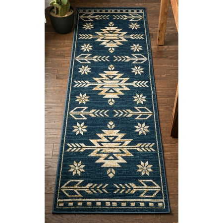 Well Woven Tulsa Canton Southwestern Tribal Bohemian Blue 2'3" x 7'3" Runner Area Rug