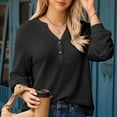 thumbnail image 6 of NMMUED Waffle Knit Tops for Women, Womens Tops Casual, Long Sleeve Shirts for Women, Plain T Shirts for Women, Fall Clothes for Women, Black L, 6 of 8