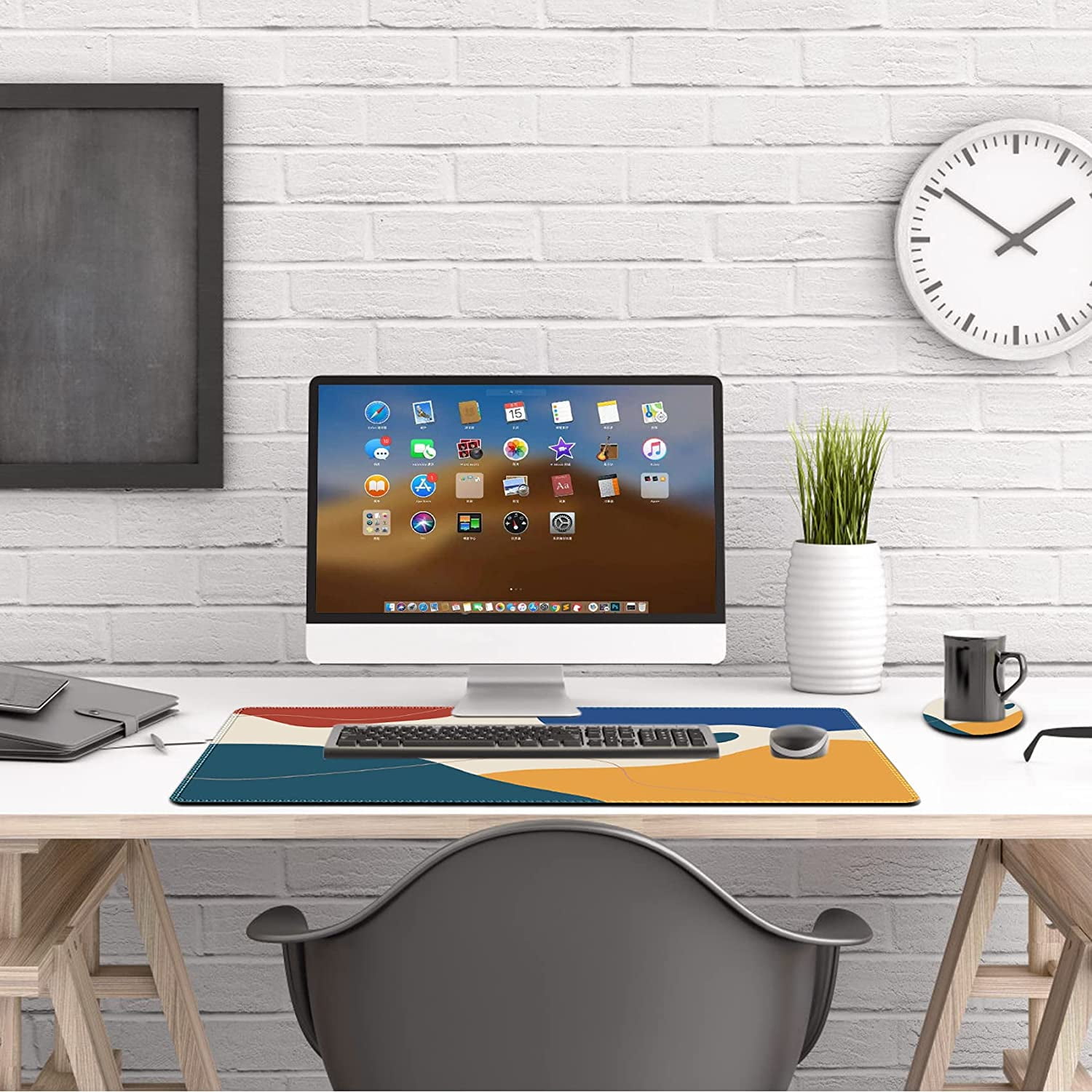 Large Gaming Mouse Pad Extended Mouse Pad with Stitched Edge, Keyboard Mouse Mat Non-Slip Rubber Base Desk Pad 31.5x11.8 inch for Office Home Game Work, Abstract Morandi
