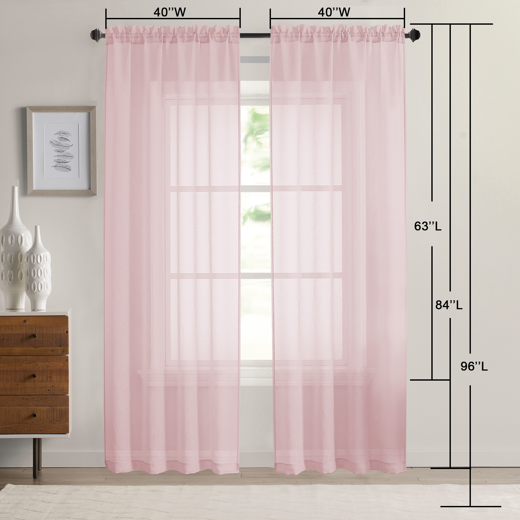 OVZME Dolly Pink Sheer Curtains 84 Inches Long 2 Panels Set, Aesthetic Room Decor Faux Sheer Linen Curtain & Drapes for Living Room Bedroom, Dual Rod Pockets Window Panel, 40x84 Inches