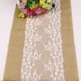 thumbnail image 4 of Rustic Jute Hessian Lace Table Runner with Floral Accents Perfect for Weddings, 4 of 5