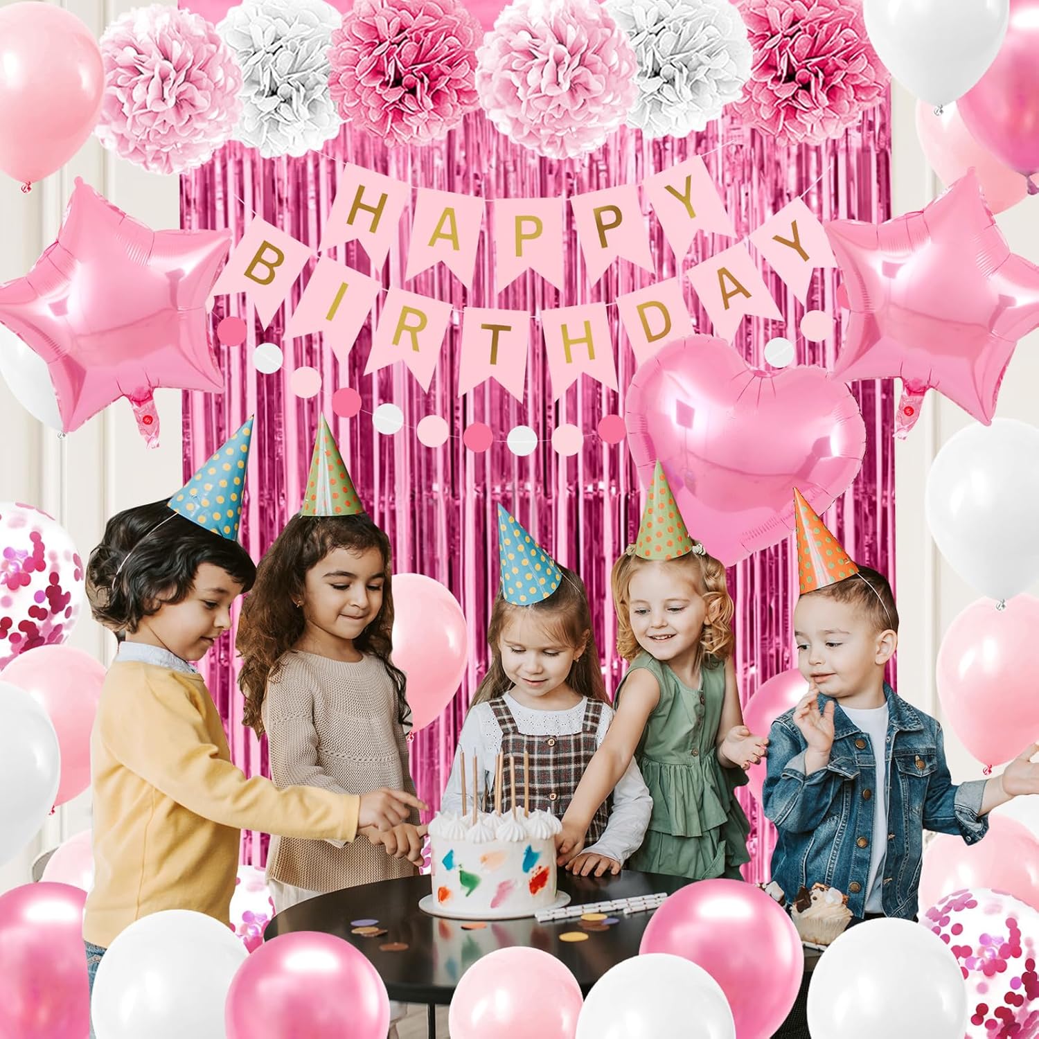 FOTENG Pink Birthday Party Decoration Kit photo 3