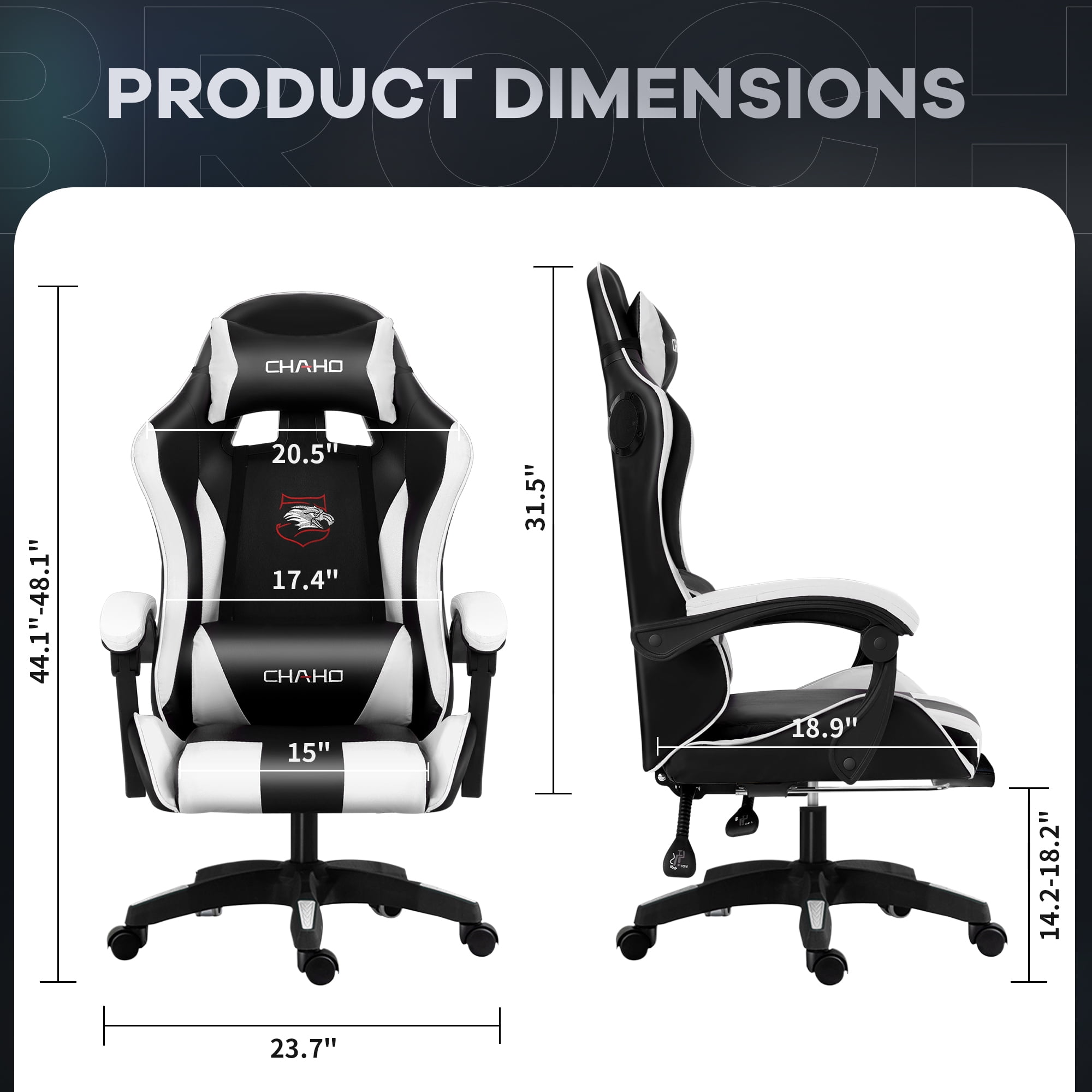 Gaming Chair,Brochao Ergonomic Office Gaming Chair Computer Racing Chair with Footrest Lumbar Support Headrest and Bluetooth Speakers for adults, White