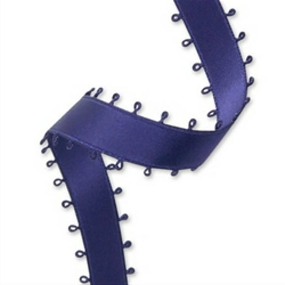 3/8" Double Face Satin Picot Ribbon Feather Edge 50 Yds - Navy Blue