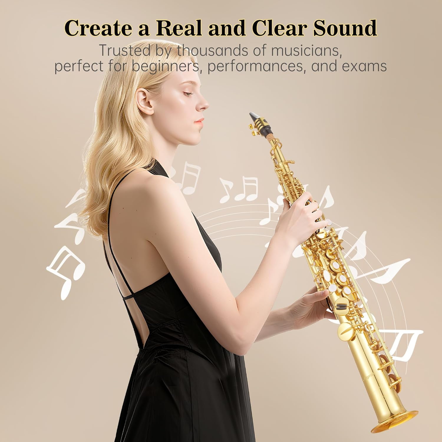 Senfot Soprano Saxophone Complete Kit for All Levels, Includes Carrying Case, Neck Strap, Reeds, Stand & Cleaning Accessories, Suitable for Beginners & Pros
