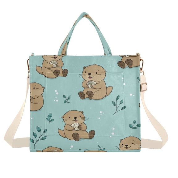 Corduroy Tote Bag for Women Shoulder Handbags Fashion Ladies Purses Satchel Messenger Bags Cute Otter Pattern S