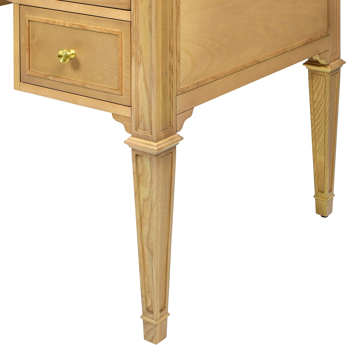 JTH LUXE Dauphin Gold Accent 5-Drawer Wood Executive Desk, Natural Brown Ash Wood & Veneer
