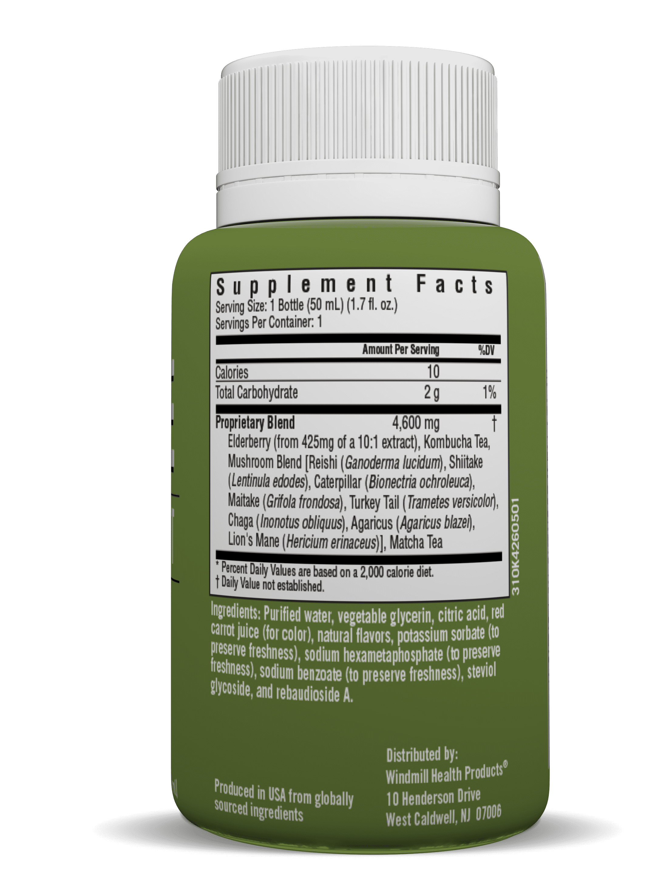 Rapid Fire Immune Wellness Tea Shot, Kombucha, Matcha, Super Mushroom Blend, Elderberry flavor, 1.7 oz. (7 Count)