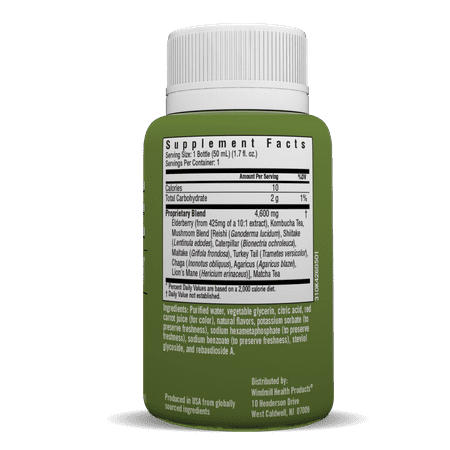 Rapid Fire Immune Wellness Tea Shot, Kombucha, Matcha, Super Mushroom Blend, Elderberry flavor, 1.7 oz. (7 Count)