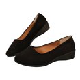 thumbnail image 6 of Women's Lightweight Low Wedge Leather Loafers Comfortable Slip On Pointed Toe Business Dress Work Shoes Black Size 8, 6 of 7