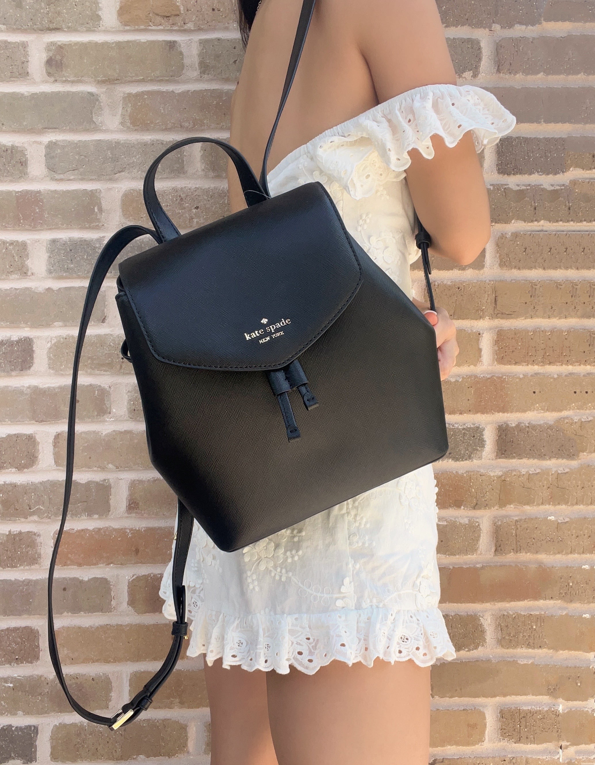 Kate Spade Lizzie Saffiano Leather Medium Flap Backpack Black 