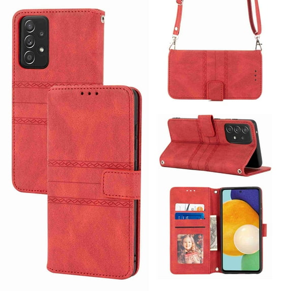 Mantto for Samsung Galaxy A53 5G, Case with Card Holder,Sleek Leather Crossbody Phone Case with Wallet&Shoulder Strap Flip Magnetic Kickstand Case for Samsung Galaxy A53 5G, Red