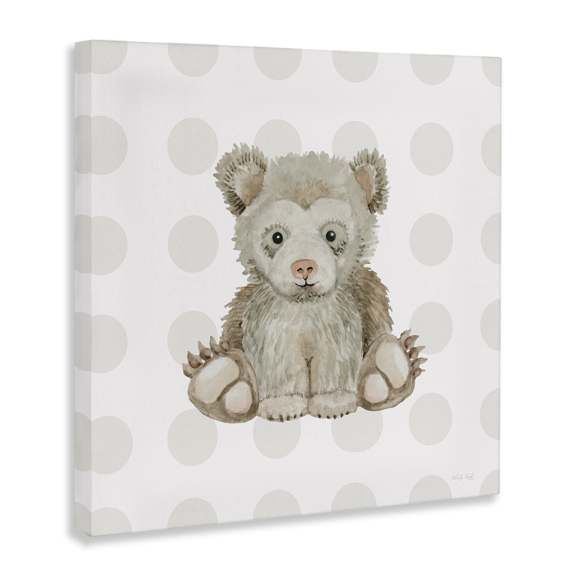 Stupell Industries Nursery Bear on Dots Animals Painting Wrapped Canvas Art Print Wall Art, 17 x 17