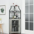 thumbnail image 2 of Aoile Corner Wine Cabinet with LED Lights - 5-Tier Industrial Bar Cabinet with Barn Door & Glass Rack, Farmhouse Style, 2 of 7