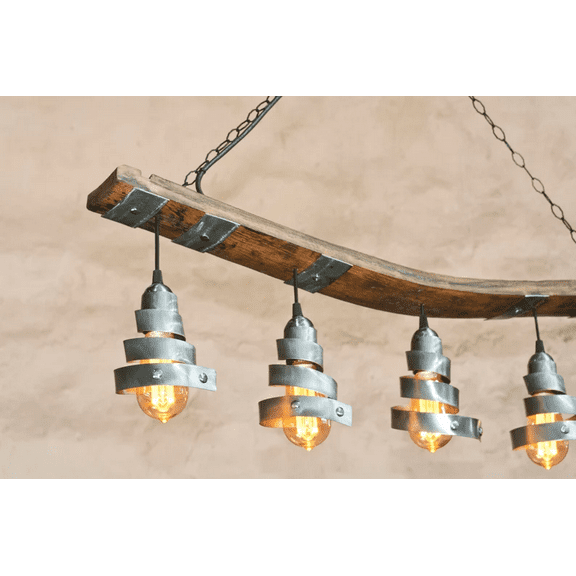 NauticalMart Rustic Ceiling Lights. Wine barrel pendant light. Five lights. Chandelier