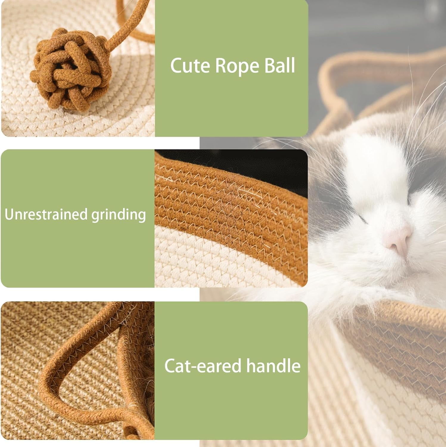 Instinct Basket, Stimuli Cat Bed with Toy Tail, Cats Ear Design, Breathable All Season Universal, Scratch-Resistant