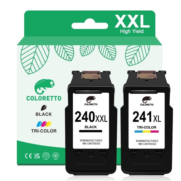 COLORETTO 240 241 XXL Ink Cartridges for Canon Pixma MX532 MX472 MX470 MX452 MX432 MG3620 MG3600 MG3522 MG3520 MG2220 MG2120 TS5120 Printer Remanufac