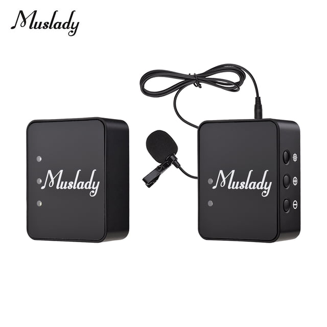 Micrófono inalámbrico profesional Muslady con sistema 1 a 1 - Incluye micrófono de solapa, cuello de ganso y adaptador cold shoe - Compatible con celulares, cámaras y grabadoras - Ideal para