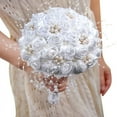 thumbnail image 3 of XmhyTop Ramo de novia redondo con broche brillante, ramo de rosas artificiales para novia, dama de honor, boda (blanco), 3 of 5